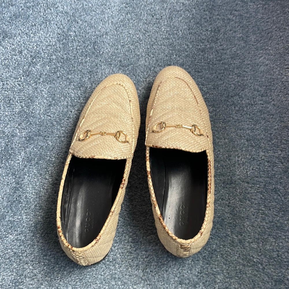 Gucci Jordaan Raffia Loafers with Snakeskin